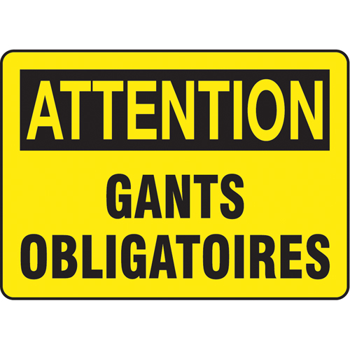 Enseigne  Gants obligatoires , 10" x 14", Plastique, Français Rock Safety Industrial Ltd