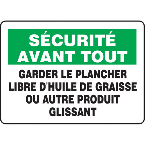 Enseigne  Garder le plancher libre d'huile , 10" x 14", Aluminium, Français Rock Safety Industrial Ltd