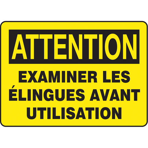 Enseigne  Examiner les &eacute;lingues avant utilisation , 10" x 14", Aluminium, Français Rock Safety Industrial Ltd
