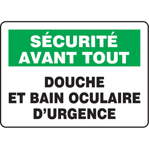 Enseigne  Douche et bain oculaire d'urgence , 7" x 10", Aluminium, Français Rock Safety Industrial Ltd