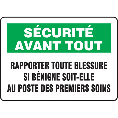 Enseigne  Rapporter toute blessure , 10" x 14", Aluminium, Français Rock Safety Industrial Ltd
