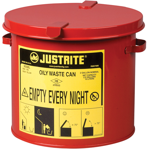 Contenants pour d&eacute;chets huileux, Homologu&eacute; FM/List&eacute; UL, 2 gal. US, Rouge Rock Safety Industrial Ltd