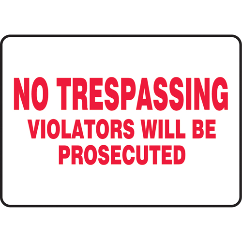 "No Trespassing" Sign, 10" x 14", Vinyl, English Rock Safety Industrial Ltd