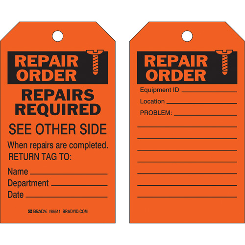 Safety Repair Tag, Polyester, 4" W x 7" H, English Rock Safety Industrial Ltd