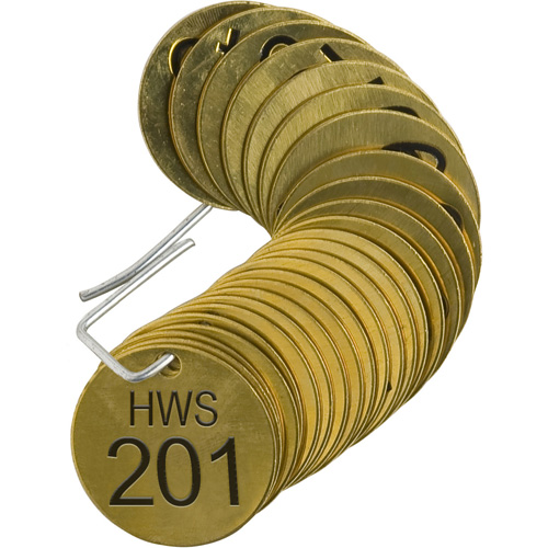 Numbered "HWS" Valve Tags, # 201-225, Brass, 1.5" dia Rock Safety Industrial Ltd