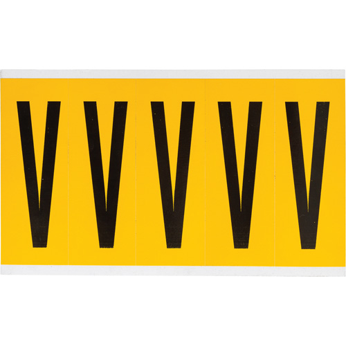 &eacute;tiquette de lettres & chiffres individuels, V, 4" h, Noir sur jaune Rock Safety Industrial Ltd