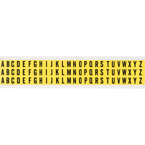 Jeu d'&eacute;tiquettes de lettres et de chiffres individuels repositionnables, A/B/C/D/E/F/G/H/I/J/K/L/M/N/O/P/Q/R/S/T/U/V/W/X/Y/Z, 3/8" h, Noir sur jaune Rock Safety Industrial Ltd