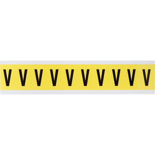 &eacute;tiquettes de lettres & chiffres individuels repositionnables, V, 1" h, Noir sur jaune Rock Safety Industrial Ltd
