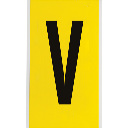 &eacute;tiquettes de lettres & chiffres individuels repositionnables, V, 6" h, Noir sur jaune Rock Safety Industrial Ltd