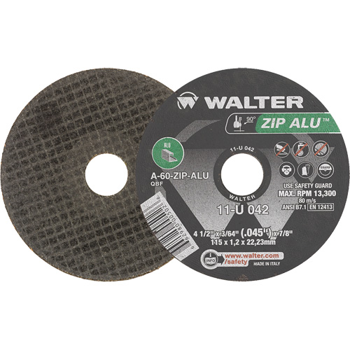 Zip Alu Cut-Off Wheel, 4-1/2" x 3/64", 7/8" Arbor, Type 1, Aluminum Oxide, 13300 RPM Rock Safety Industrial Ltd
