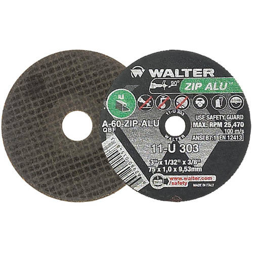 Meule ZIP ALU, 3" x 1/32", Arbre de 3/8", Type 1, Oxyde d'aluminium, 25470 Tr/min Rock Safety Industrial Ltd