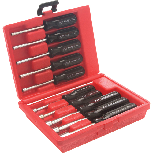 Jeu de tourne-&eacute;crous &agrave; mandrin perc&eacute; avec mallette en plastique rouge, 10 mcx, M&eacute;trique Rock Safety Industrial Ltd