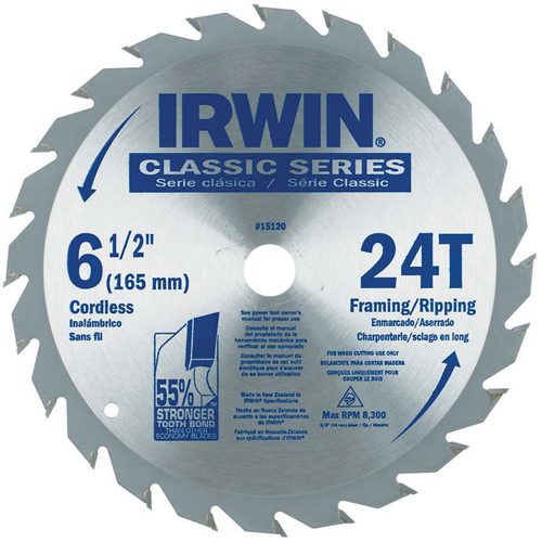 Contractor Saw Blades - Classic Series Saw Blades, 6-1/2", 24 Teeth, Wood Use Rock Safety Industrial Ltd