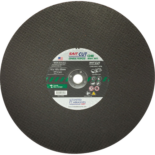 Meule &agrave; tronçonner haute vitesse pour le b&eacute;ton C24R, 12" x 1/8", Arbre de 25/32", Type 1, Carbure de silicium, 6300 Tr/min Rock Safety Industrial Ltd
