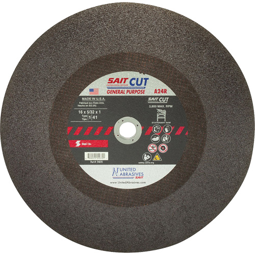 MEULE &agrave; tronçonner C24R, 16" x 5/32", Arbre de 1", Type 1, Oxyde d'aluminium, 3800 Tr/min Rock Safety Industrial Ltd