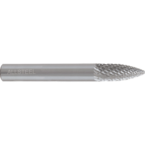 AllSteel Tapered Shape Carbide Burr, SG-5, 1/2" Dia., 1/4" Shank, 1" Depth of Cut Rock Safety Industrial Ltd