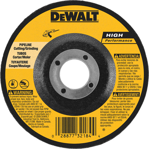 High Performance Pipeline Wheel, 5" x 1/8", 7/8" Arbor, Aluminum Oxide, Type 27 Rock Safety Industrial Ltd