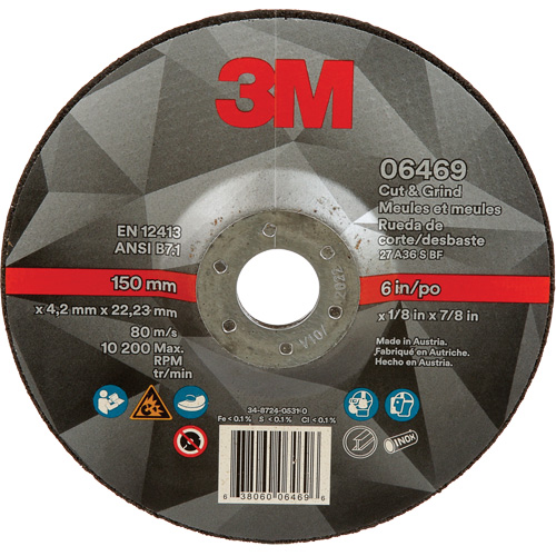 Cut & Grind Wheel, 6" x 1/8", 7/8" Arbor, Type 27, Ceramic Rock Safety Industrial Ltd