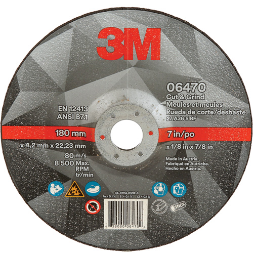 Meule &agrave; tronçonner, 7" x 1/8", Arbre de 7/8", Type 27, C&eacute;ramique Rock Safety Industrial Ltd