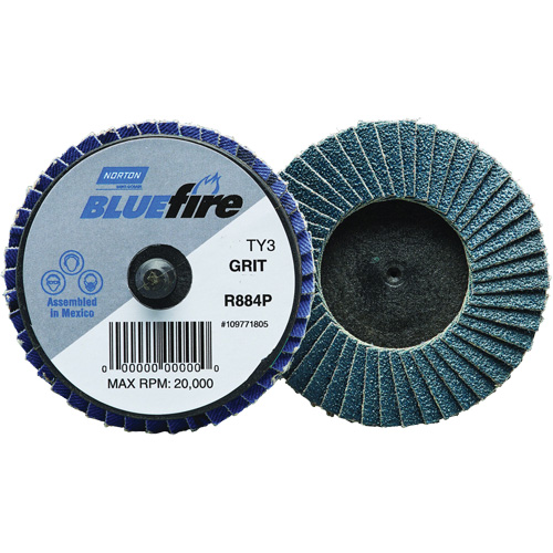 R884P BlueFire&reg; Mini Flap Disc, 3" x Type 27, P40 Grit, Zirconia Alumina Rock Safety Industrial Ltd