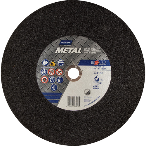 Metal A Chop Saw Cut-Off Wheel, 14" x 3/32", 1" Arbor, Type 01/41, Aluminum Oxide, 4365 RPM Rock Safety Industrial Ltd
