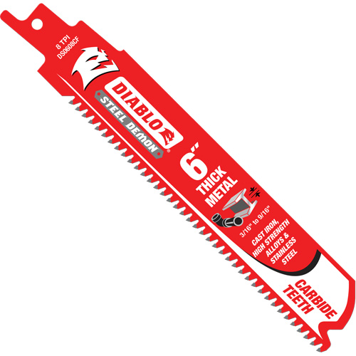 Lame de scie alternative &eacute;paisse pour le m&eacute;tal, Carbure, 8 Dents par pouce, 6" lo x 1" la Rock Safety Industrial Ltd