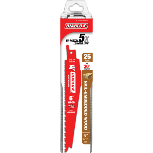 Lame de scie alternative pour le bois avec clous, Bim&eacute;tal, 6-12 Dents par pouce, 6" lo x 1" la Rock Safety Industrial Ltd