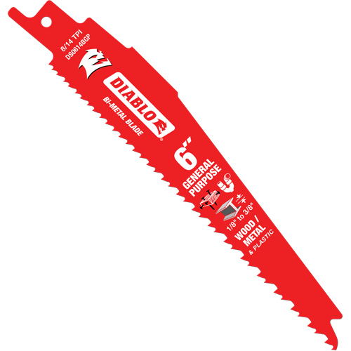 Lame de scie alternative tout usage, Bim&eacute;tal, 8-14 Dents par pouce, 6" lo x 1" la Rock Safety Industrial Ltd