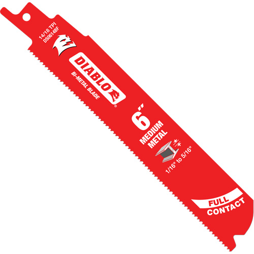 Lame de scie alternative de s&eacute;rie moyenne pour le m&eacute;tal, Bim&eacute;tal, 14-18 Dents par pouce, 6" lo x 1" la Rock Safety Industrial Ltd