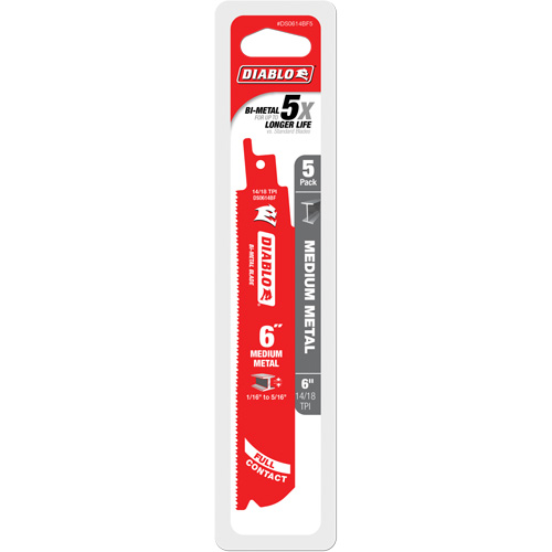 Lame de scie alternative de s&eacute;rie moyenne pour le m&eacute;tal, Bim&eacute;tal, 14-18 Dents par pouce, 6" lo x 1" la Rock Safety Industrial Ltd