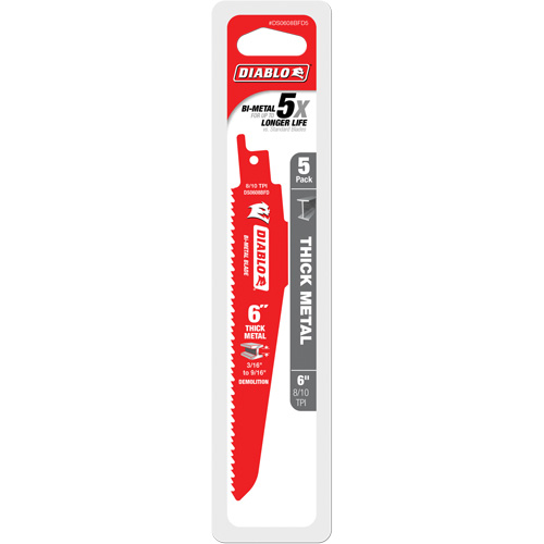 Lame de scie alternative pour la d&eacute;molition et les m&eacute;taux &eacute;pais, Bim&eacute;tal, 8-10 Dents par pouce, 6" lo Rock Safety Industrial Ltd