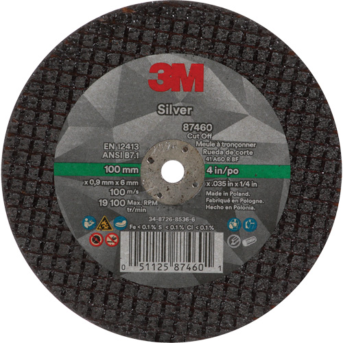 Meule &agrave; tronçonner Silver, 4" x 0,04", Arbre de 1/4"-28, Type 1, C&eacute;ramique, 19100 Tr/min Rock Safety Industrial Ltd