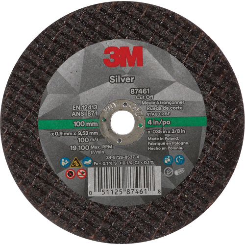 Meule &agrave; tronçonner Silver, 4" x 0,04", Arbre de 3/8"-24, Type 1, C&eacute;ramique, 19100 Tr/min Rock Safety Industrial Ltd