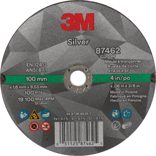 Meule &agrave; tronçonner Silver, 4" x 0,06", Arbre de 3/8"-24, Type 1, C&eacute;ramique, 19100 Tr/min Rock Safety Industrial Ltd