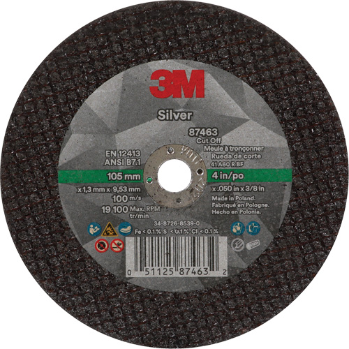 Meule &agrave; tronçonner Silver, 4" x 0,05", Arbre de 3/8"-24, Type 1, C&eacute;ramique, 19100 Tr/min Rock Safety Industrial Ltd