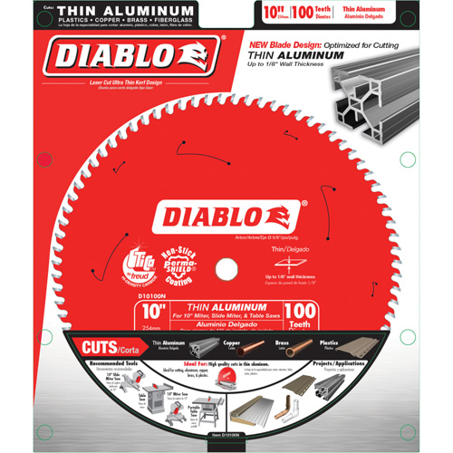 Lame de scie circulaire pour la coupe d'aluminium, 10", 100 dents, Pour Plastique/Fibre de verre/Non ferreux Rock Safety Industrial Ltd