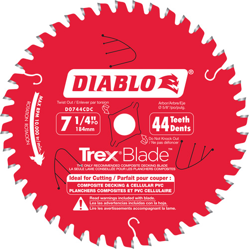 Lame de scie &agrave; d&eacute;couper Trex Blade, 7-1/4", 44 dents, Pour Plastique/Plastique Rock Safety Industrial Ltd
