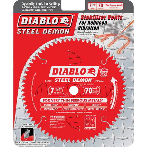 Lame de scie &agrave; d&eacute;couper Steel Demon, 7-1/4", 70 dents, Pour M&eacute;tal Rock Safety Industrial Ltd