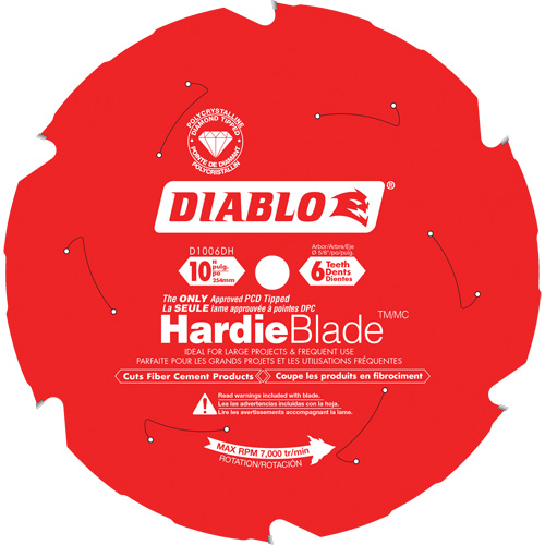 Lame de scie &agrave; d&eacute;couper HardieBlade, 10", 6 dents, Pour B&eacute;ton de fibre Rock Safety Industrial Ltd