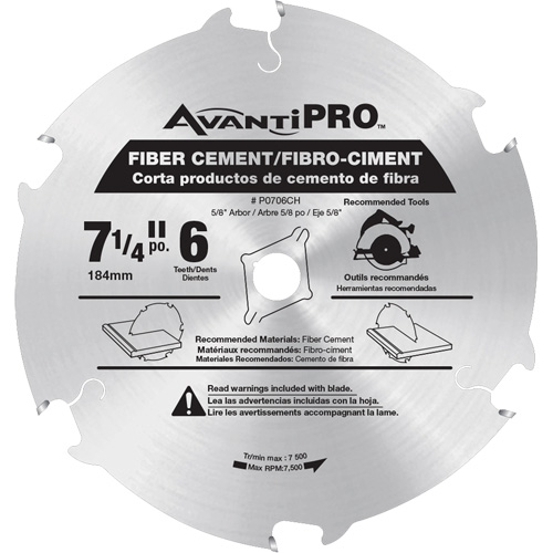 Lame de scie AvantiPro, 7-1/4", 6 dents, Pour B&eacute;ton de fibre Rock Safety Industrial Ltd