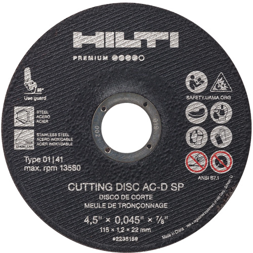 AC-D SP Cut-Off Wheel, 4-1/2" x 0.045", 7/8" Arbor, Type 1, 13580 RPM Rock Safety Industrial Ltd