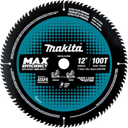 Max-Efficiency Blades Ideal For Cordless Mitre Saw, 12", 100 Teeth, Finishing Use Rock Safety Industrial Ltd