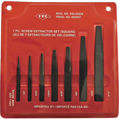 ISE-7 Ensemble d'extracteurs de vis carr&eacute;es 7 pi&egrave;ces, Pour vis de 1/8" - 9/16" Rock Safety Industrial Ltd