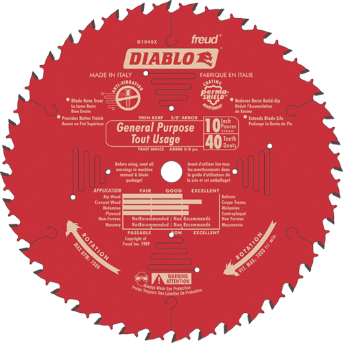 Lames de scie - Usage universel, 10", 40 dents, Pour Bois Rock Safety Industrial Ltd