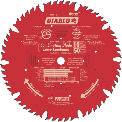 Lames de scie pour entrepreneur - Lames de scie combinaison, 10", 50 dents, Pour Bois Rock Safety Industrial Ltd