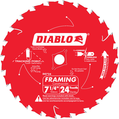Lame de scie &agrave; charpente, 7-1/4", 24 dents, Pour Bois Rock Safety Industrial Ltd