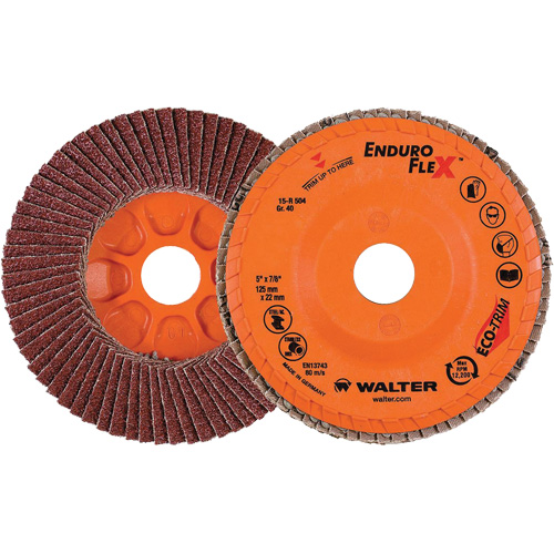 Disque &agrave; lamelles Enduro-Flex, 5" x 7/8", Type 27, Grain 40, Alumine de zirconium Rock Safety Industrial Ltd