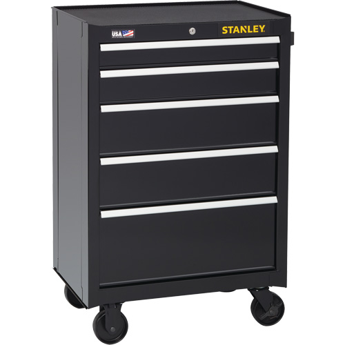 300 Series Rolling Tool Cabinet, 5 Drawers, 26-1/2" W x 18" D x 40-1/2" H, Black Rock Safety Industrial Ltd