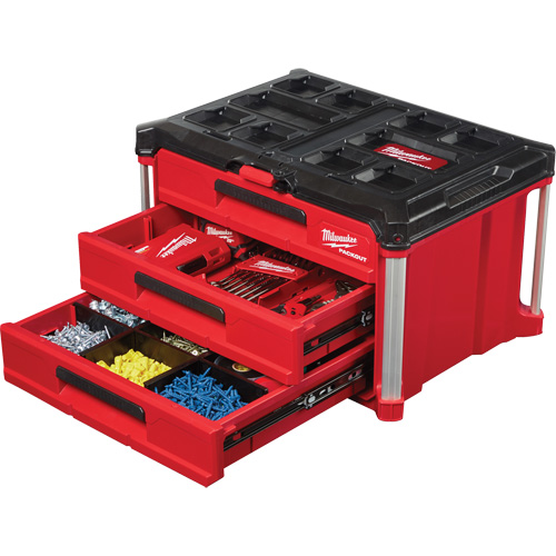 Packout 3-Drawer Tool Box, 16-1/3" x 14-1/3" x 22-1/5", Black/Red Rock Safety Industrial Ltd