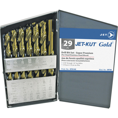 Jeu de forets de premi&egrave;re qualit&eacute; JET-KUT GOLD, 29 morceaux, Acier alli&eacute; Rock Safety Industrial Ltd